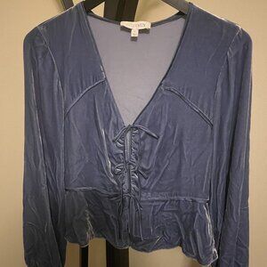 Intermix Blue Velour Wrap Blouse - Gently Worn